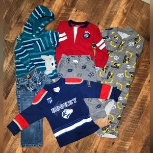 Boys clothes lot 12 month PJs, hockey Jersey, jeans, set